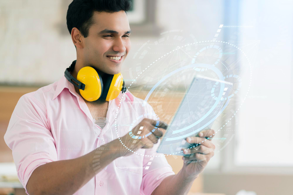 Students collaborating on digital projects